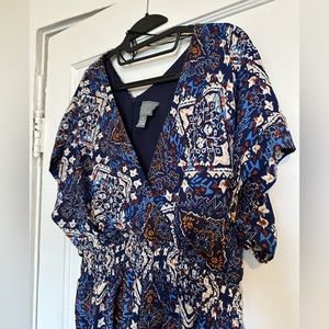 Size 15 maxi Jumper Romper, navy blue, orange design